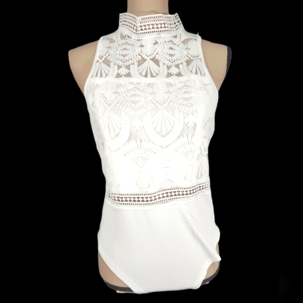 White Laced Sleeveless Bodysuit.  L